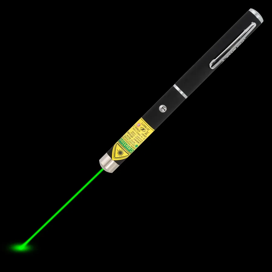 Grüner Laserpointer-Stift X1 mit sichtbarem Laserstrahl im Dunkeln