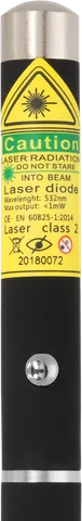 Grüner Laserpointer-Stift X1 – Nahaufnahme des Warnetiketts mit der Laserklasse
