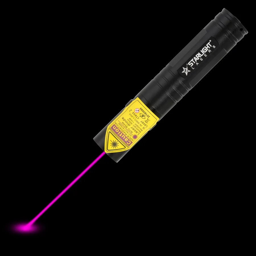 Violetter Laserpointer V2 Pro kompakt mit sichtbarem Laserstrahl im Dunkeln